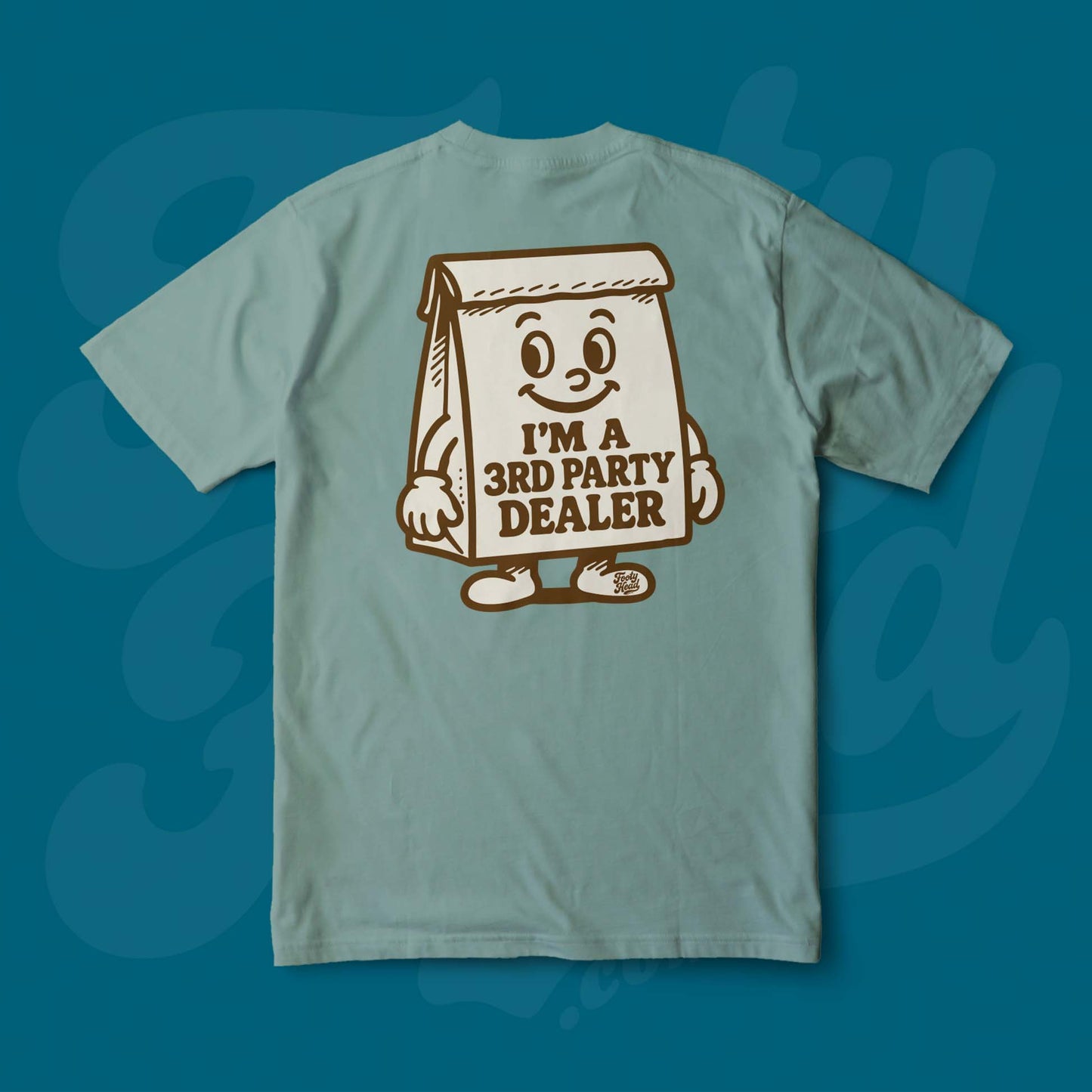 The 3rd Party Dealer Footy Head T-Shirt, brown paper bag. Green
