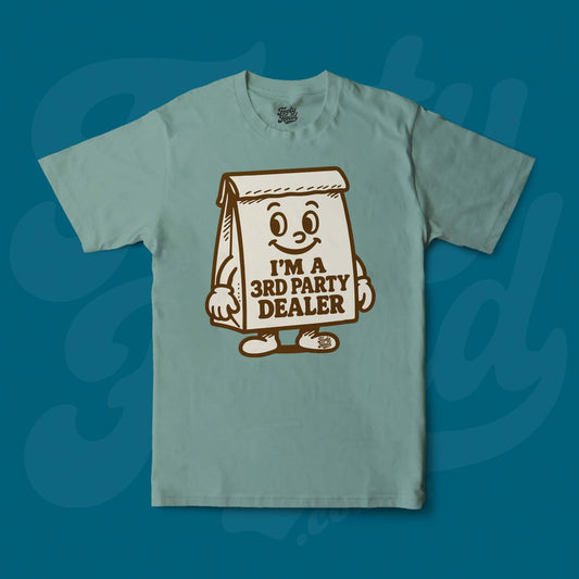 The 3rd Party Dealer Footy Head T-Shirt, brown paper bag. Green