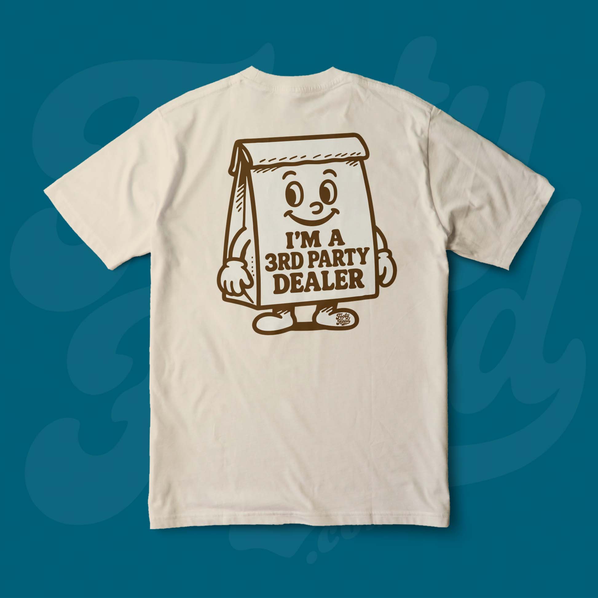 The 3rd Party Dealer Footy Head T-Shirt, brown paper bag. Sand Colour.