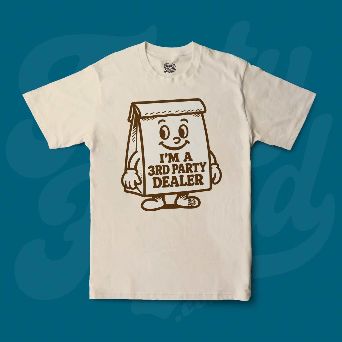 The 3rd Party Dealer Footy Head T-Shirt, brown paper bag. Sand Colour.