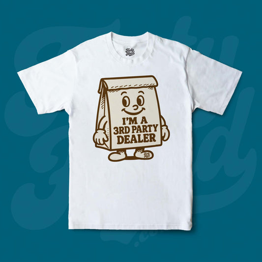 The 3rd Party Dealer Footy Head T-Shirt, brown paper bag. White Colour.