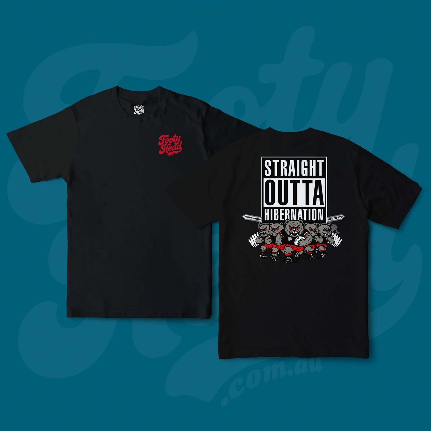 Bears - Straight outta hibernation Footy Head Black T-Shirt