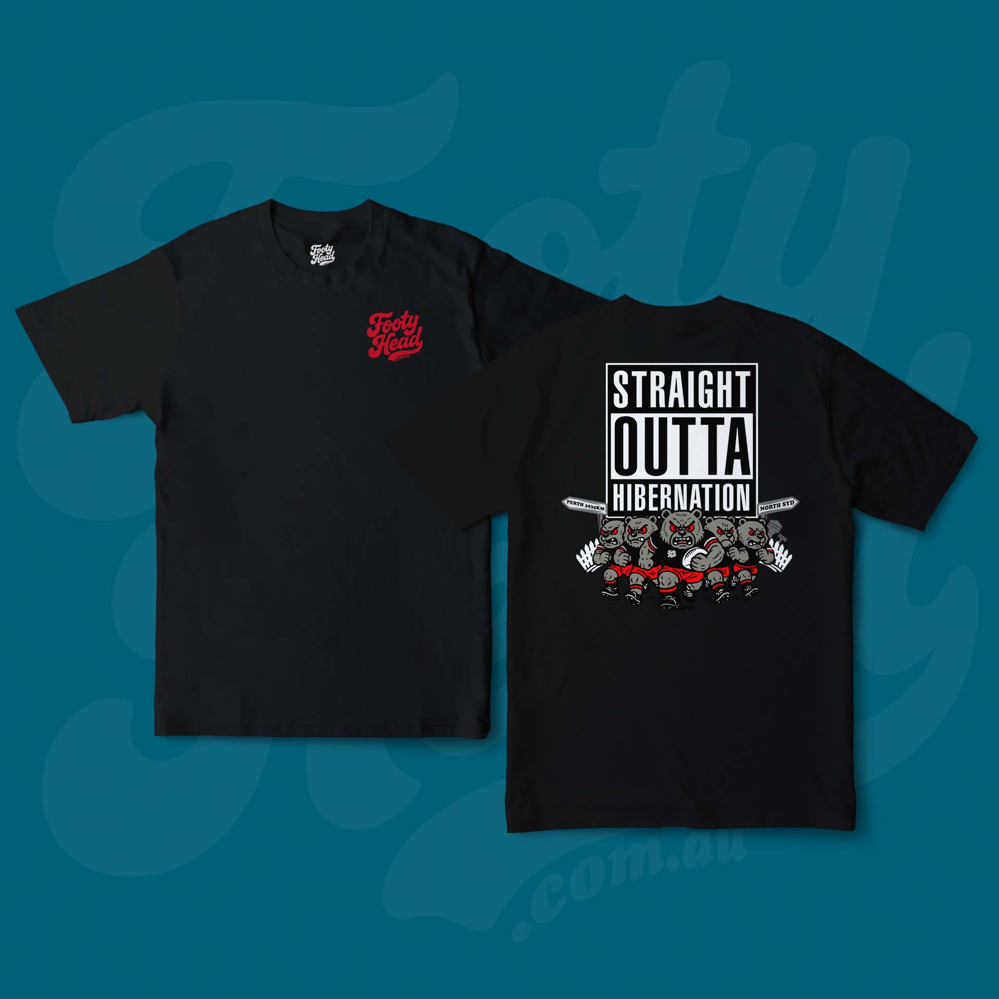 Bears - Straight outta hibernation Footy Head Black T-Shirt
