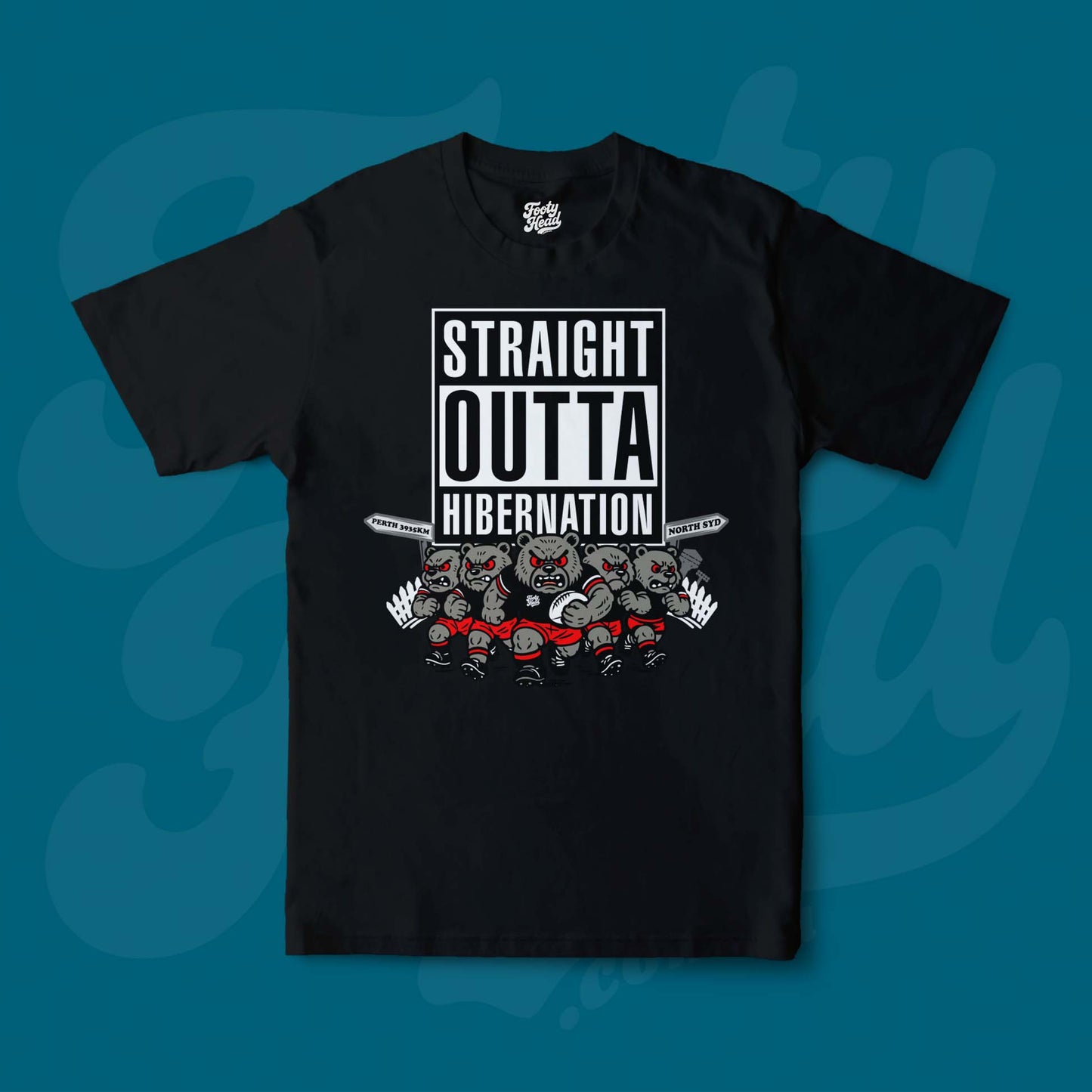 Bears - Straight outta hibernation Footy Head Black T-Shirt