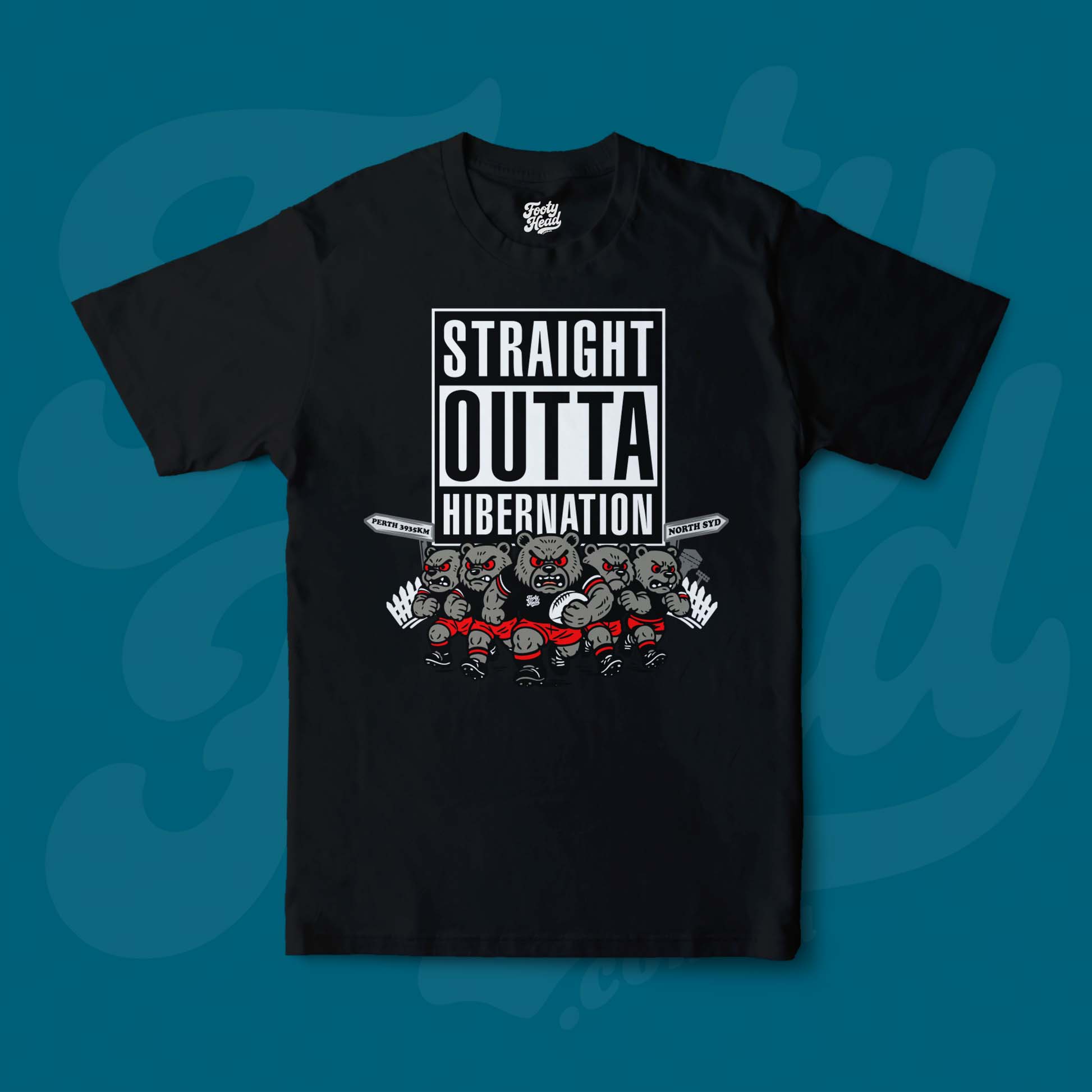 Bears - Straight outta hibernation Footy Head Black T-Shirt