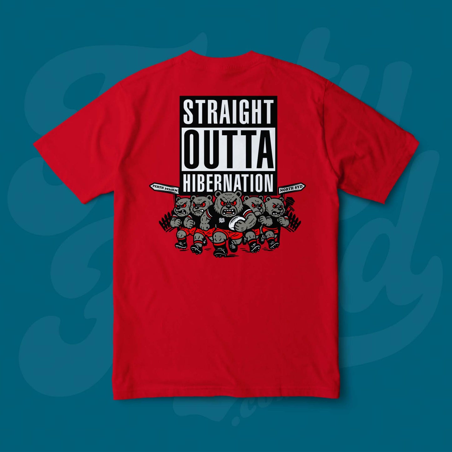 Bears - Straight outta hibernation Footy Head T-Shirt on Red
