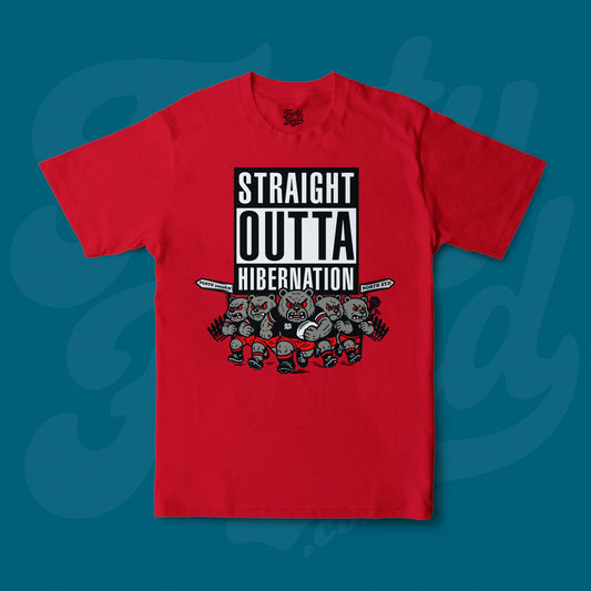 Bears - Straight outta hibernation Footy Head T-Shirt on Red