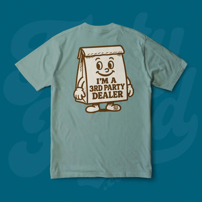 The 3rd Party Dealer Footy Head T-Shirt, brown paper bag. Green