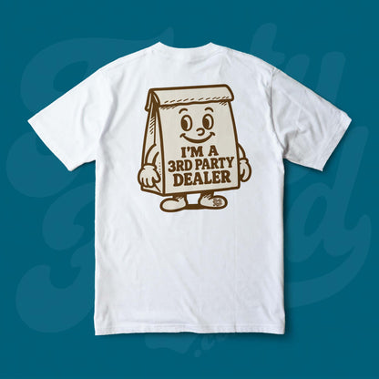 The 3rd Party Dealer Footy Head T-Shirt, brown paper bag. White Colour.