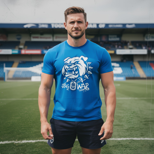 Dogs of War T-Shirt on man at footy stadium