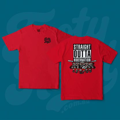 Bears - Straight outta hibernation Footy Head T-Shirt on Red