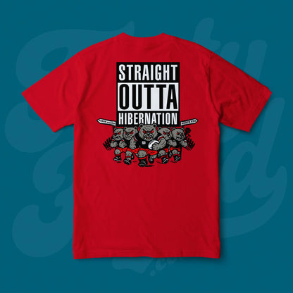 Bears - Straight outta hibernation Footy Head T-Shirt on Red